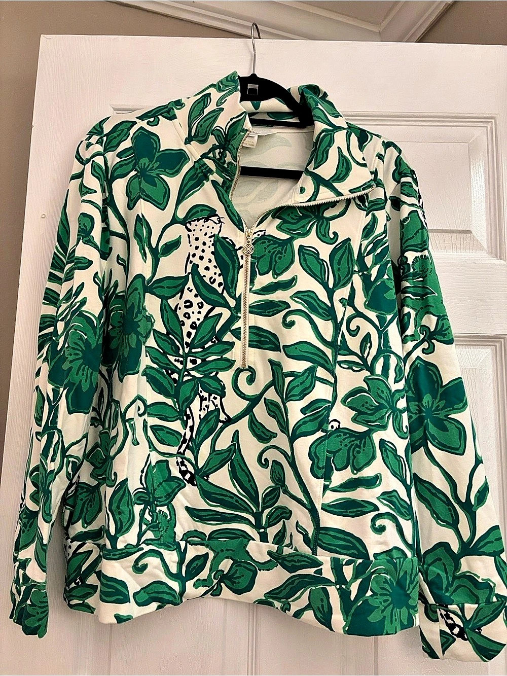 Lilly Pulitzer UPF 50+ Skipper Popover Floral Zip Jacket Green & White XL